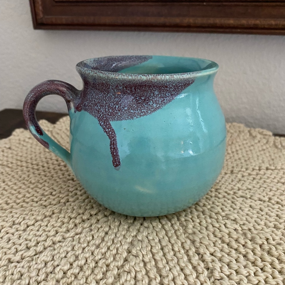 Earth And Fire Pottery Mug Large Pottery Mug Teal Purple Signed 2010